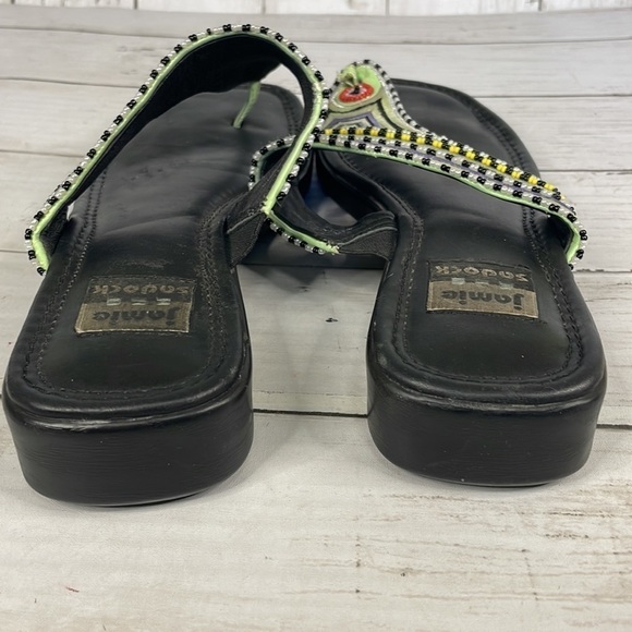 Viintage Beaded Embroidered Thong Square Toe Leather Sandal - Picture 5 of 14